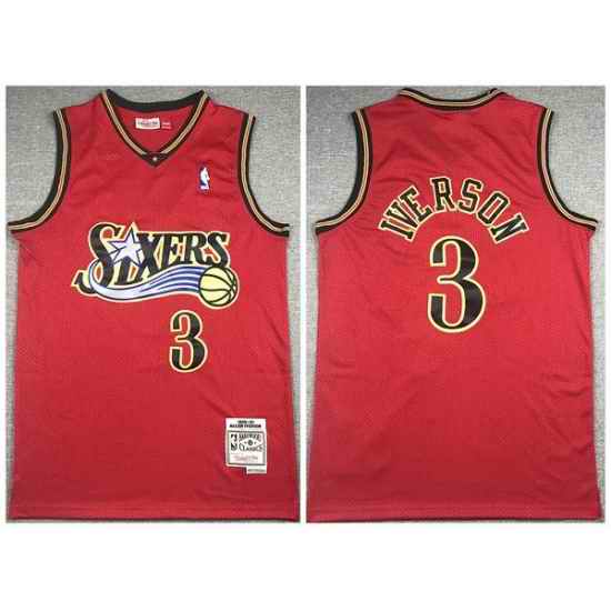 Men Philadelphia 76ers #3 Allen Iverson Red Throwback Stitched Jersey->phoenix suns->NBA Jersey