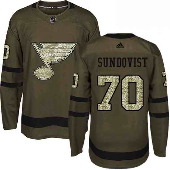Mens Adidas St Louis Blues #70 Oskar Sundqvist Premier Green Salute to Service NHL Jersey->st.louis blues->NHL Jersey