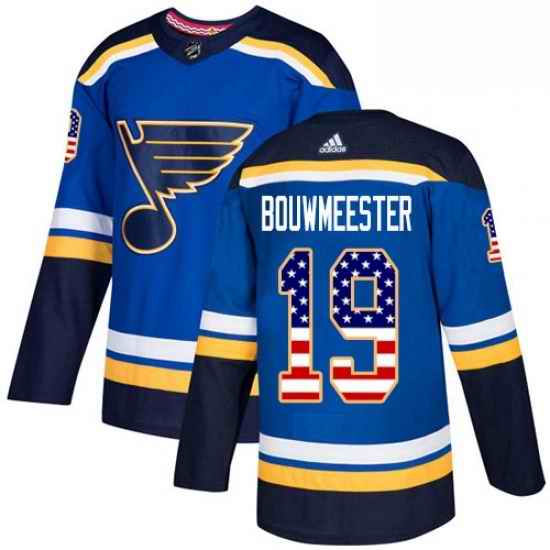Mens Adidas St Louis Blues #19 Jay Bouwmeester Authentic Blue USA Flag Fashion NHL Jersey->st.louis blues->NHL Jersey