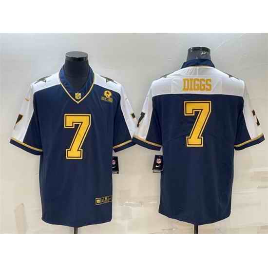 Men Dallas Cowboys #7 Trevon Diggs Navy Gold Edition With 1960 Patch Limited Stitched Football Jersey->dallas cowboys->NFL Jersey