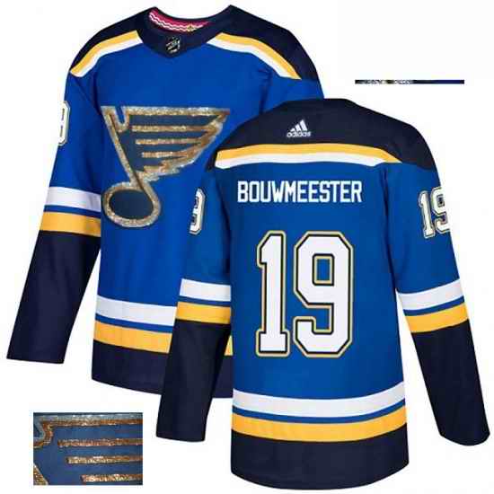Mens Adidas St Louis Blues #19 Jay Bouwmeester Authentic Royal Blue Fashion Gold NHL Jersey->st.louis blues->NHL Jersey
