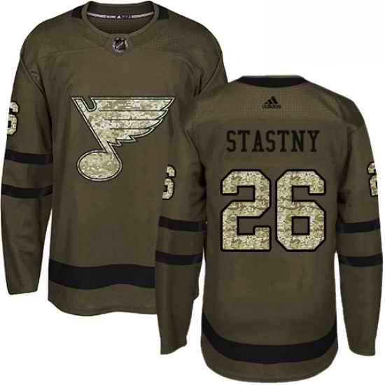 Mens Adidas St Louis Blues #26 Paul Stastny Authentic Green Salute to Service NHL Jersey->st.louis blues->NHL Jersey