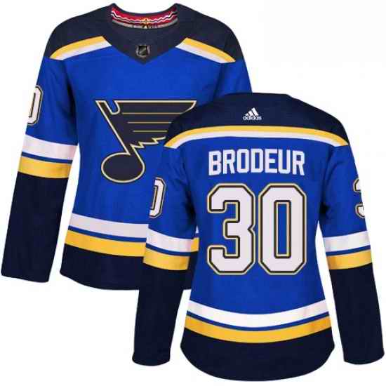 Womens Adidas St Louis Blues #30 Martin Brodeur Authentic Royal Blue Home NHL Jersey->women nhl jersey->Women Jersey