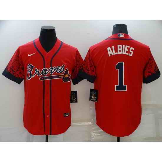 Men's Nike Atlanta Braves #1 Ozzie Albies Red 2021 New Jersey->new york mets->MLB Jersey