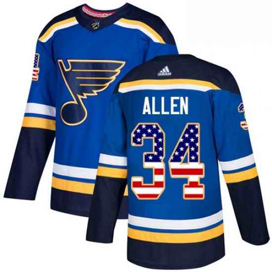 Mens Adidas St Louis Blues #34 Jake Allen Authentic Blue USA Flag Fashion NHL Jersey->st.louis blues->NHL Jersey