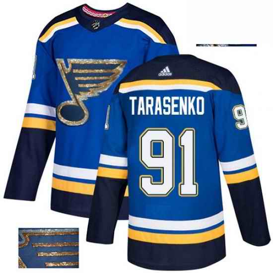 Mens Adidas St Louis Blues #91 Vladimir Tarasenko Authentic Royal Blue Fashion Gold NHL Jersey->st.louis blues->NHL Jersey