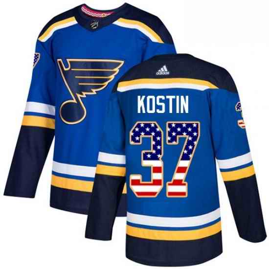 Mens Adidas St Louis Blues #37 Klim Kostin Authentic Blue USA Flag Fashion NHL Jersey->st.louis blues->NHL Jersey