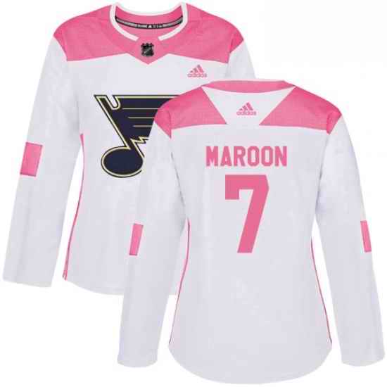 Womens Adidas St Louis Blues #7 Patrick Maroon Authentic White Pink Fashion NHL Jersey->women nhl jersey->Women Jersey