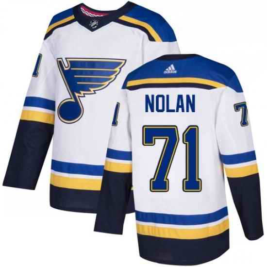 Mens Adidas St Louis Blues #71 Jordan Nolan Authentic White Away NHL Jersey->st.louis blues->NHL Jersey