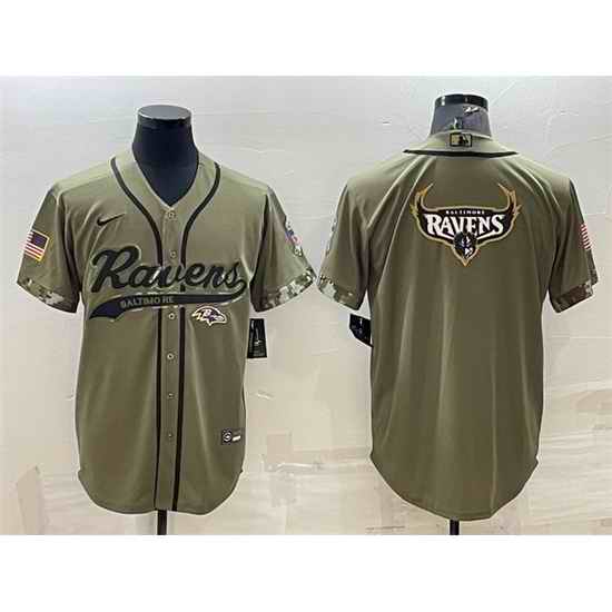Men Baltimore Ravens Olive Salute To Service Team Big Logo Cool Base Stitched Baseball Jersey->baltimore ravens->NFL Jersey