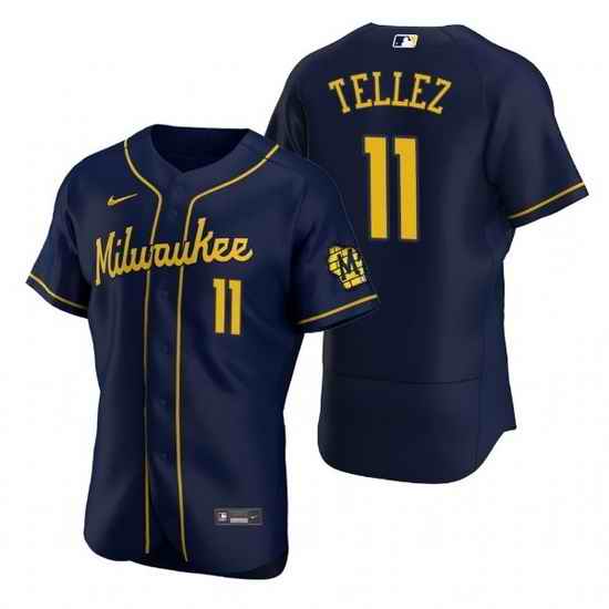 Men Milwaukee Brewers #11 Rowdy Tellez Navy Flex Base Stitched MLB Jerse->milwaukee brewers->MLB Jersey
