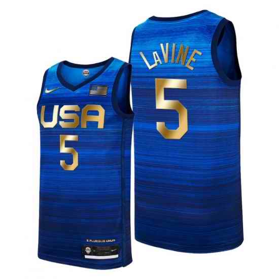USA Dream Team #5 Zach LaVine 2021 Tokyo Olymipcs Nike Basketball Jersey Blue->->