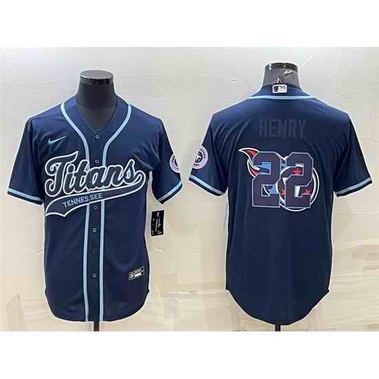 Men Tennessee Titans #22 Derrick Henry Navy Team Big Logo With Patch Cool Base Stitched Baseball Jersey->washington commanders->NFL Jersey