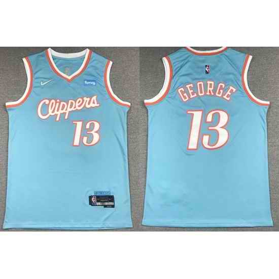 Men Los Angeles Clippers #13 Paul George Blue 75th Anniversary 2021 2022 City Edition NBA Jersey->golden state warriors->NBA Jersey