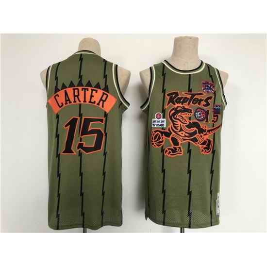 Men Toronto Raptors #15 Vince Carter Oilve Throwback Stitched Jersey->toronto raptors->NBA Jersey