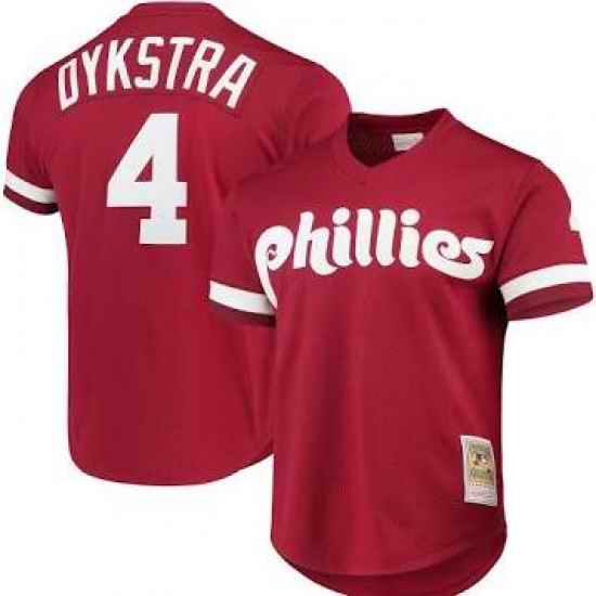 Men Philadelphia Phillies #4 Lenny Dykstra Red Cooperstown Mesh Batting Practice Jersey->philadelphia phillies->MLB Jersey