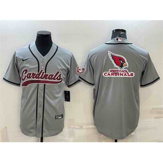 Men Arizona Cardinals Grey Team Big Logo With Patch Cool Base Stitched Baseball Jersey->baltimore ravens->NFL Jersey