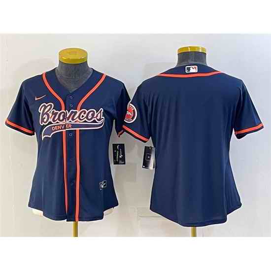Women Denver Broncos Blank Navy With Patch Cool Base Stitched Baseball Jersey->women nfl jersey->Women Jersey