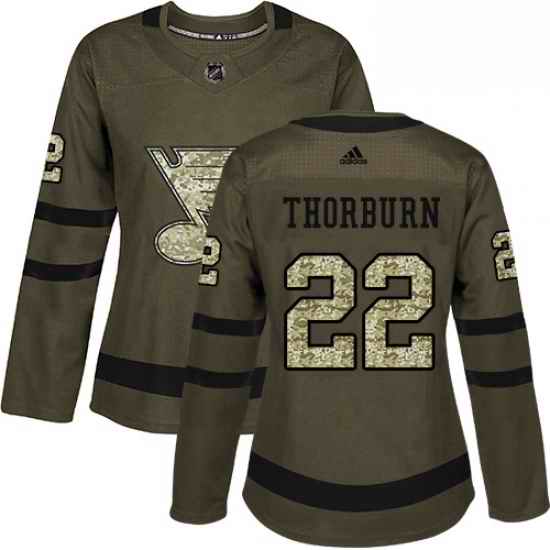 Womens Adidas St Louis Blues #22 Chris Thorburn Authentic Green Salute to Service NHL Jersey->women nhl jersey->Women Jersey