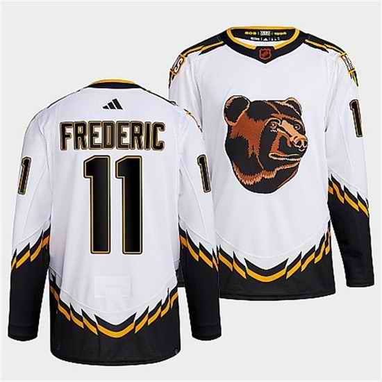 Men Boston Bruins #11 Trent Frederic White 2022 Reverse Retro Stitched Jersey->women nhl jersey->Women Jersey