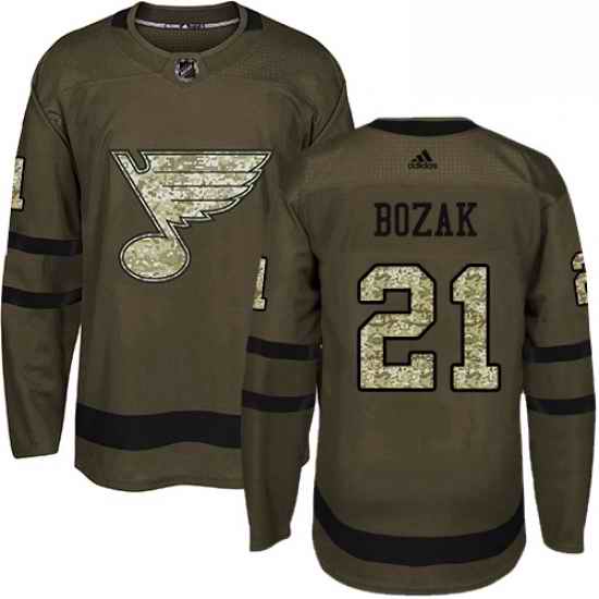 Mens Adidas St Louis Blues #21 Tyler Bozak Authentic Green Salute to Service NHL Jersey->st.louis blues->NHL Jersey
