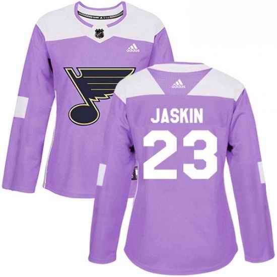 Womens Adidas St Louis Blues #23 Dmitrij Jaskin Authentic Purple Fights Cancer Practice NHL Jersey->women nhl jersey->Women Jersey