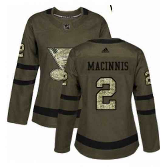 Womens Adidas St Louis Blues #2 Al Macinnis Authentic Green Salute to Service NHL Jersey->women nhl jersey->Women Jersey