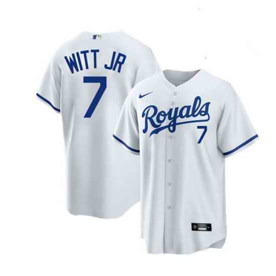 Men Kansas City Royals #7 Bobby Witt Jr  White Cool Base Stitched jersey->kansas city royals->MLB Jersey