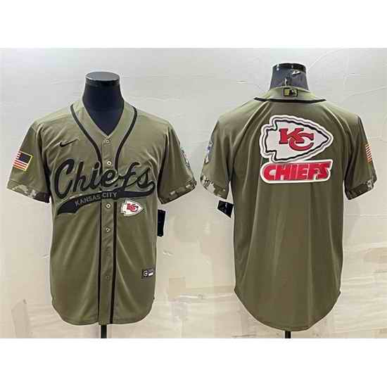 Men Kansas City Chiefs Olive Salute To Service Team Big Logo Cool Base Stitched Baseball Jersey->kansas city chiefs->NFL Jersey