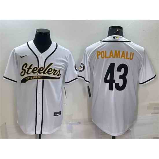 Men Pittsburgh Steelers #43 Troy Polamalu White With Patch Cool Base Stitched Baseball Jersey->philadelphia eagles->NFL Jersey
