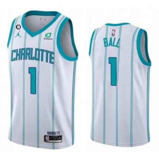Men Charlotte Hornets #1 LaMelo Ball White No 6 Patch Stitched Basketball Jersey->dallas mavericks->NBA Jersey