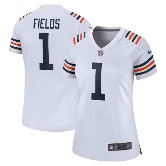 Women's Chicago Bears #1 Justin Fields Nike White 2021 NFL Draft First Round Pick Alternate Classic Limited Jersey->women nfl jersey->Women Jersey