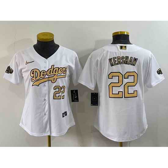 Women Los Angeles Dodgers #22 Clayton Kershaw 2022 All Star White Stitched Baseball Jersey 28Run Small 29->women mlb jersey->Women Jersey