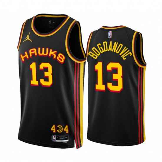 Men's Atlanta Hawks #13 Bogdan Bogdanovic 2022-23 Black Statement Edition Stitched Jersey->atlanta hawks->NBA Jersey