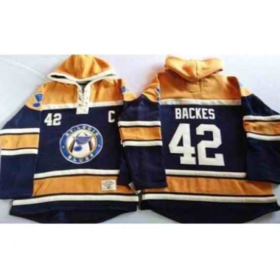 St. Louis Blues #42 David Backes Navy Blue Gold Sawyer Hooded Sweatshirt Stitched Jersey->st.louis blues->NHL Jersey