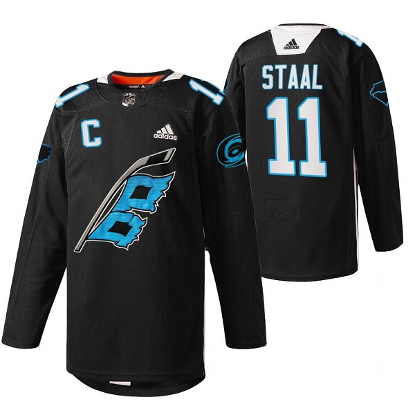 Men's Carolina Hurricanes #11 Jordan Staal 2022 Black Warm-up Stitched Jersey->carolina hurricanes->NHL Jersey