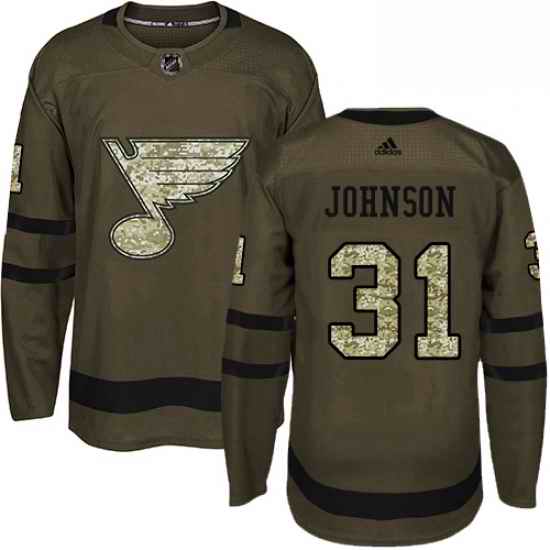 Mens Adidas St Louis Blues #31 Chad Johnson Authentic Green Salute to Service NHL Jersey->st.louis blues->NHL Jersey