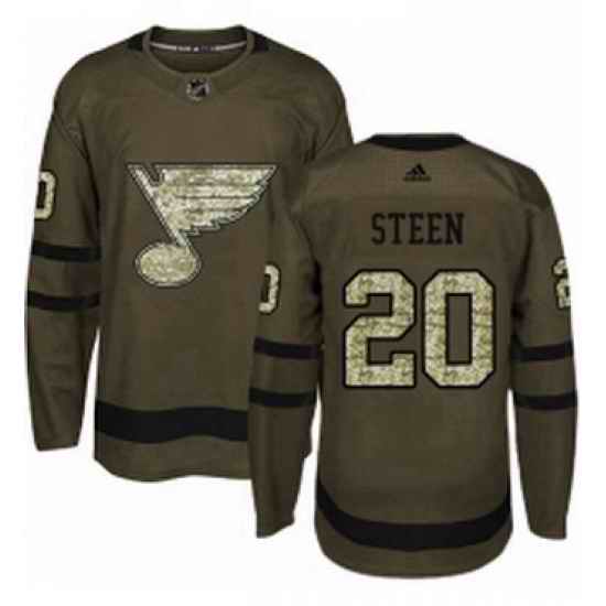 Mens Adidas St Louis Blues #20 Alexander Steen Authentic Green Salute to Service NHL Jersey->st.louis blues->NHL Jersey