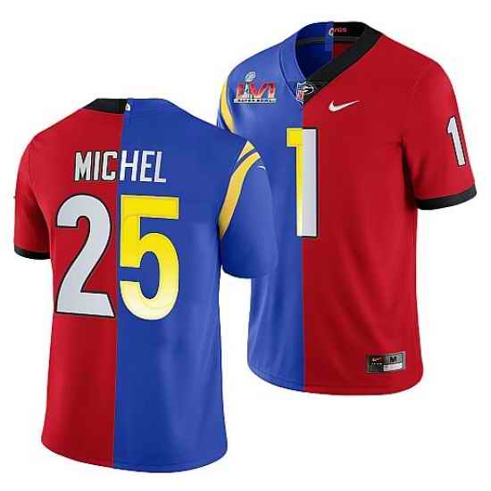 Men Los Angeles Rams X Georgia Bulldogs #25 Sony Michel Red Royal Split Super Bowl LVI Stitched Jerse->los angeles rams->NFL Jersey