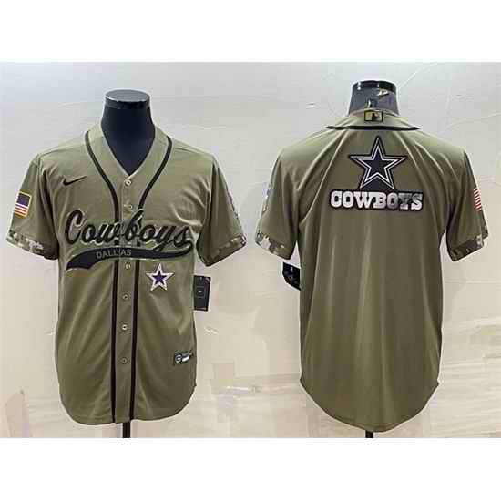 Men Dallas Cowboys Olive Salute To Service Team Big Logo Cool Base Stitched Baseball Jersey->dallas cowboys->NFL Jersey