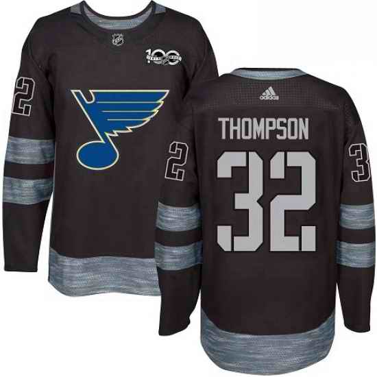 Mens Adidas St Louis Blues #32 Tage Thompson Authentic Black 1917 2017 100th Anniversary NHL Jersey->st.louis blues->NHL Jersey