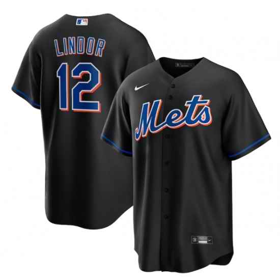 Men New York Mets #12 Francisco Lindor 2022 Black Cool Base Stitched Baseball Jersey->los angeles dodgers->MLB Jersey