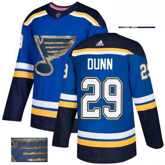 Mens Adidas St Louis Blues #29 Vince Dunn Authentic Royal Blue Fashion Gold NHL Jersey->st.louis blues->NHL Jersey