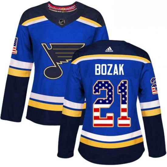 Womens Adidas St Louis Blues #21 Tyler Bozak Authentic Blue USA Flag Fashion NHL Jersey->women nhl jersey->Women Jersey