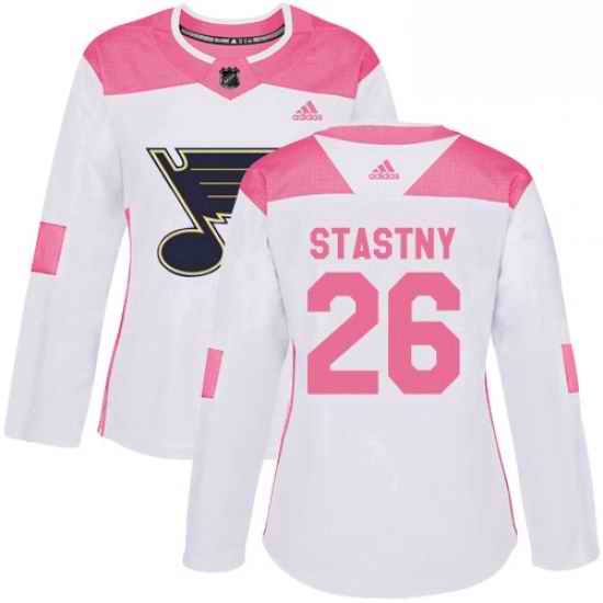 Womens Adidas St Louis Blues #26 Paul Stastny Authentic WhitePink Fashion NHL Jersey->women nhl jersey->Women Jersey