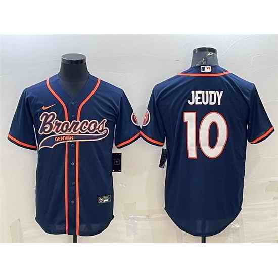 Men Denver Broncos #10 Jerry Jeudy Navy With Patch Cool Base Stitched Baseball Jersey->dallas cowboys->NFL Jersey