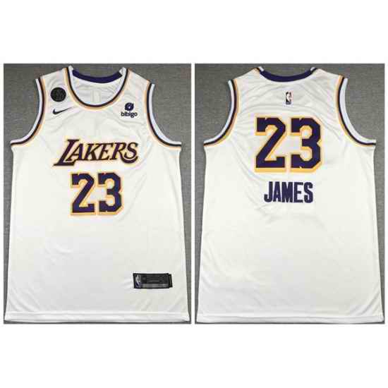 Men Los Angeles Lakers #23 LeBron James Bibigo White With KB Patch Stitched Jersey->los angeles lakers->NBA Jersey