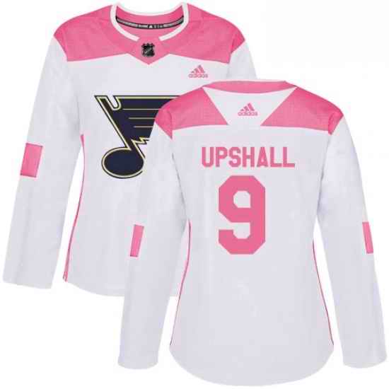Womens Adidas St Louis Blues #9 Scottie Upshall Authentic WhitePink Fashion NHL Jersey->women nhl jersey->Women Jersey