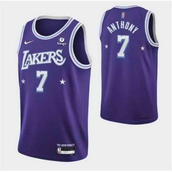 Men's Los Angeles Lakers #7 Carmelo Anthony Purple 2021 City Edition 75th Anniversary Stitched Jersey->los angeles lakers->NBA Jersey