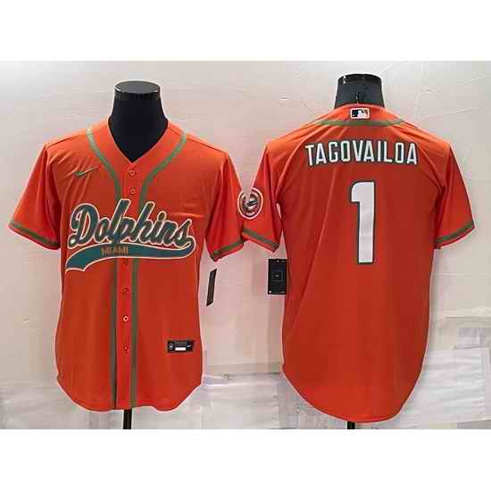 Men Miami Dolphins #1 Tua Tagovailoa Orange Cool Base Stitched Baseball Jersey->los angeles rams->NFL Jersey